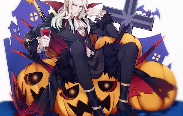 Аниме, арт, мужчина, хеллоуин, тыковки, Fate / Grand Order, Black Lancer