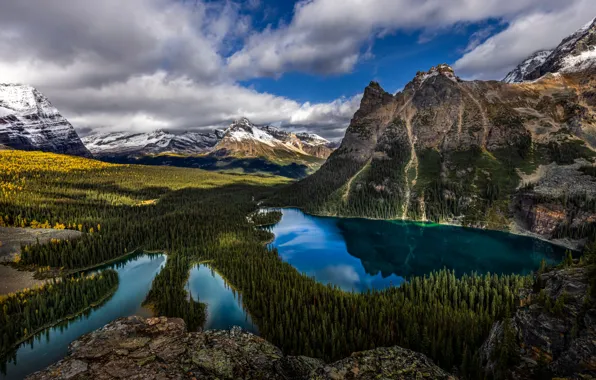 Картинка лес, облака, горы, Канада, Canada, British Columbia, озёра, Британская Колумбия