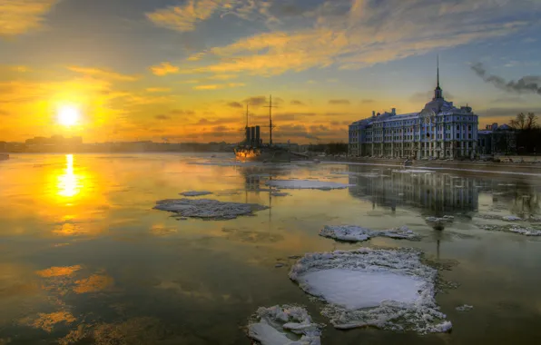 Картинка зима, Санкт-Петербург, Аврора, крейсер