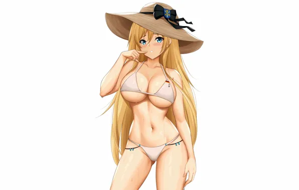 Girl, sexy, wet, cleavage, long hair, boobs, anime, blue eyes