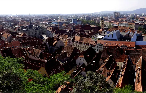 Город, фото, дома, Австрия, сверху, Styria Graz