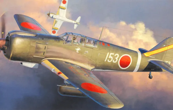 Картинка war, art, painting, aviation, ww2, Kawasaki Ki-100