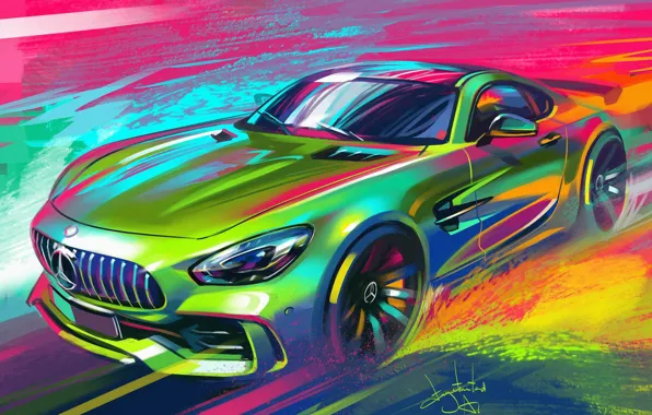 Авто, Рисунок, Машина, Mercedes, Цвета, Арт, Mercedes Classe C, Classe C