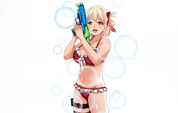 Girl, sexy, wet, cleavage, boobs, anime, beautiful, red eyes