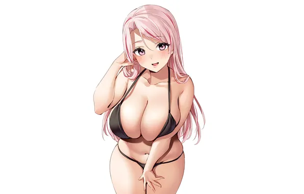 Girl, sexy, cleavage, pink hair, long hair, boobs, sexy girl, anime
