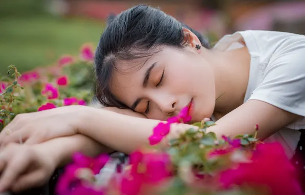 Крупный план, усталость, сон, черные волосы, close-up, sleep, black hair, женственность