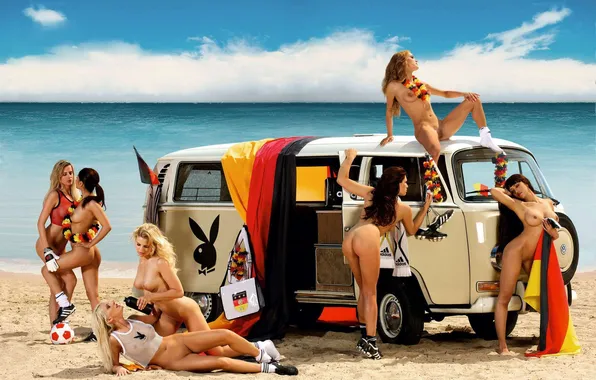 Море, пляж, playboy, Volkswagen, блондинки, beach, sea, брюнетки