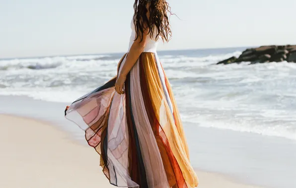 Картинка песок, пляж, девушка, юбка