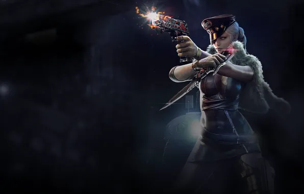 Wallpaper, fire, flame, girl, gun, pistol, game, star