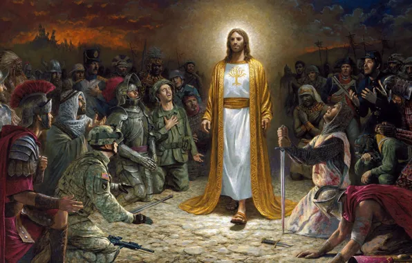 Картинка Иисус, арт, солдаты, Jon McNaughton
