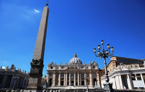 Небо, фонарь, обелиск, Ватикан, собор Святого Петра, площадь Святого Петра