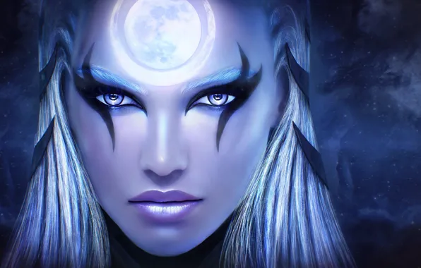 Девушка, лицо, красота, art, League of Legends, Diana, Scorn of the Moon
