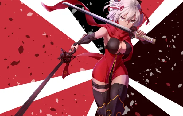 Картинка девушка, меч, лепестки, Fate / Grand Order, Судьба великая кампания