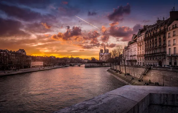 Картинка город, река, Франция, нотердам дэ пари