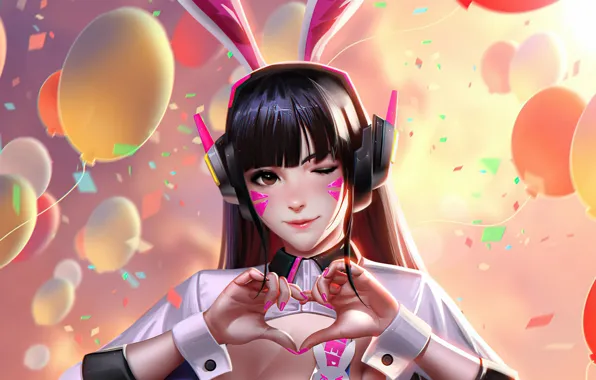 Девушка, Overwatch, D.Va, Wink