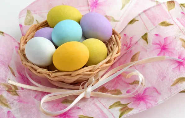 Картинка Пасха, корзинка, wood, spring, Easter, eggs, decoration, Happy