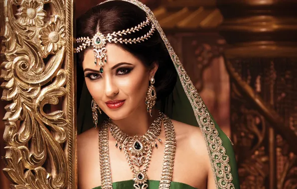 Девушка, украшения, макияж, woman, индианка, indian brunette