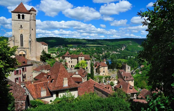 Франция, Город, Пейзаж, Rocamadour