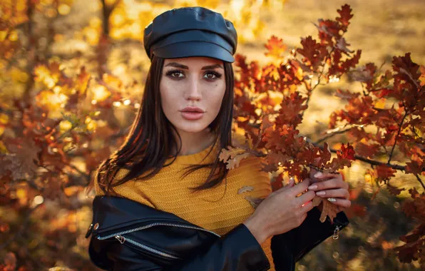 Картинка осень, взгляд, листья, Девушка, Сергей Сорокин