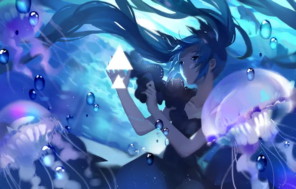 Девушка, волосы, медуза, аниме, арт, vocaloid