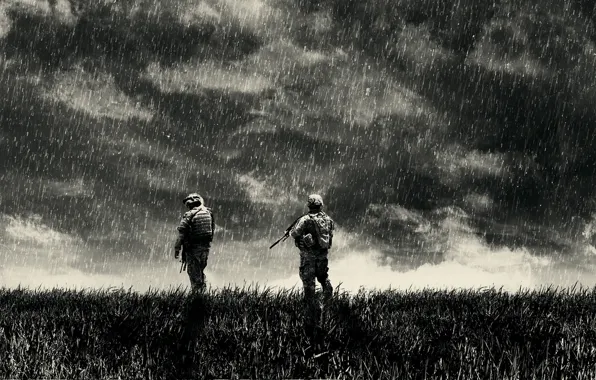 Тучи, дождь, война, солдаты, rain, war, solger