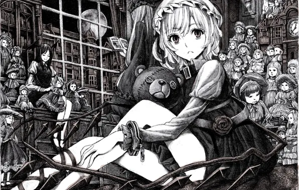 Картинка девушка, игрушка, рисунок, аниме, мишка, anime