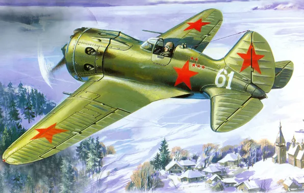 Рисунок, арт, ВВС СССР, И-16 тип 24, ишак, истребитель шестнадцатый