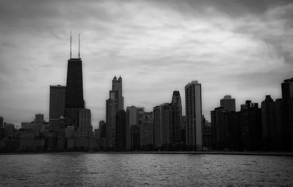Вода, город, небоскребы, Чикаго, dark, Иллинойс, сша