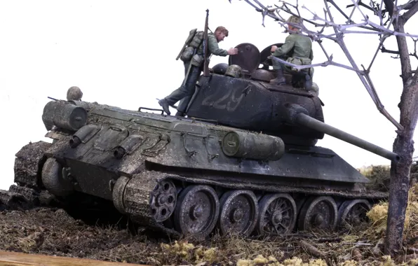 Игрушка, подбитый, средний танк, солдатики, моделька, T-34