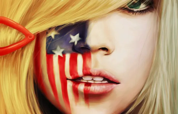 Девушка, лицо, аниме, флаг, арт, заколка, america, хеталия и страны оси