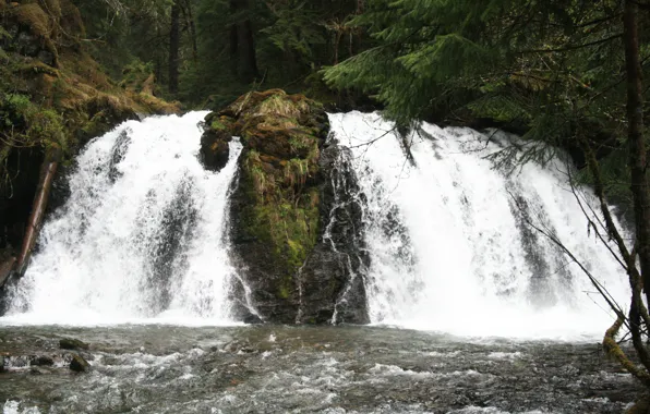 Alaska, nature, scenery, Waterfall, waterfalls, stream, double waterfall