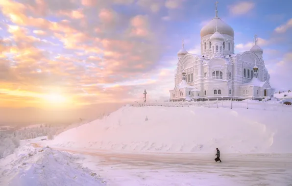 Зима, снег, рассвет, монастырь, Пермский край, Эдуард Гордеев
