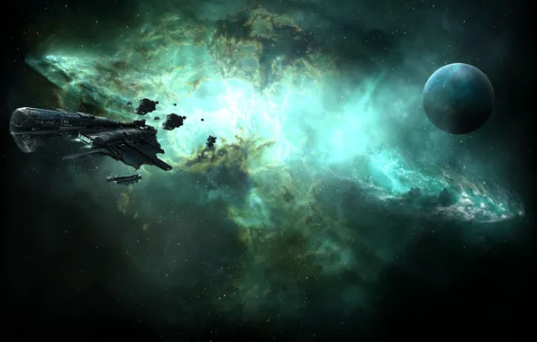Туманность, планета, Космос, space, космический корабль, eve online, space ship, космоопера