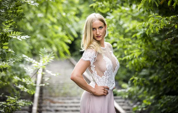 Картинка девушка, железная дорога, Vera