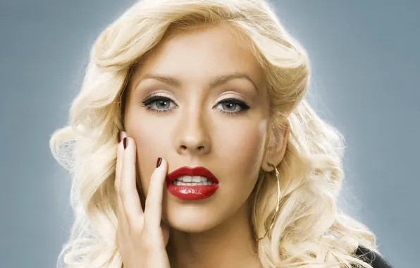 Взгляд, лицо, помада, блондинка, губы, Christina Aguilera