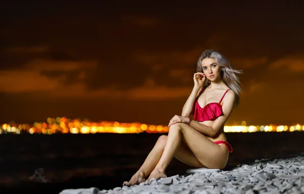 Lights, girl, sexy, cleavage, legs, boobs, photographer, night