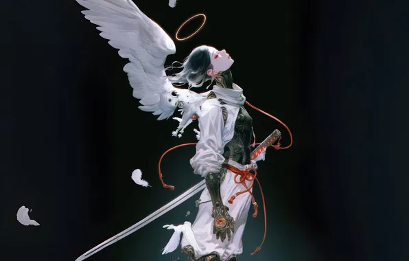 Картинка wings, women, holding sword, AI art
