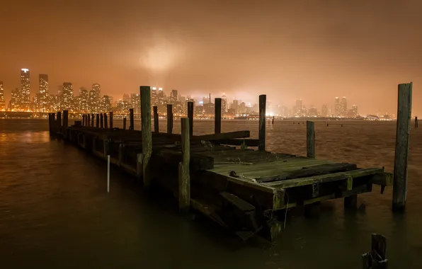 Картинка night, new york city, pier, hudson river, weehawken, Disconnected