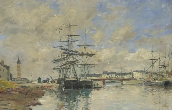 Корабль, картина, порт, Эжен Буден, Eugene Boudin, Гавань Довиля