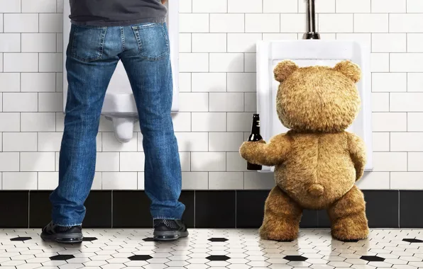 Стена, игрушка, бутылка, пиво, медведь, пол, мужчина, Фильм
