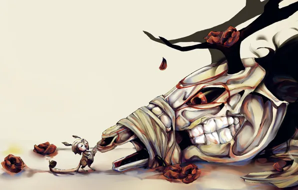Картинка смерть, череп, розы, олень, рога