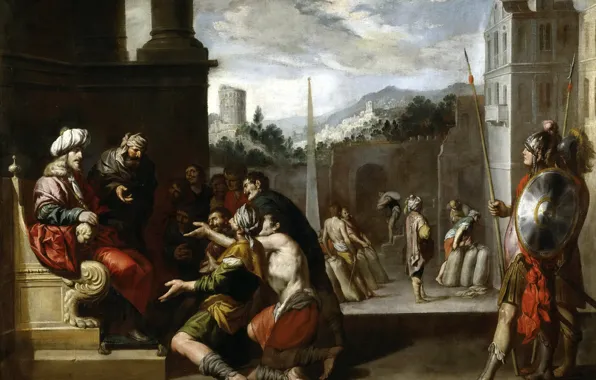 Картинка картина, религия, мифология, Antonio del Castillo y Saavedra, Иосиф Приказывает Симеону Остаться