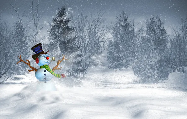Картинка зима, снег, деревья, пейзаж, горы, природа, дом, новый год