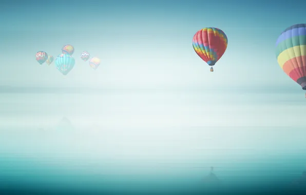 Картинка небо, воздушный шар, воздушные шары, пейзажи, полёт