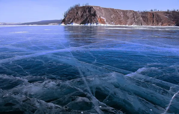 Зима, пейзаж, природа, озеро, лёд, Байкал