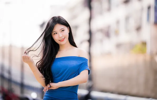 Картинка девушка, платье, брюнетка, азиатка, боке