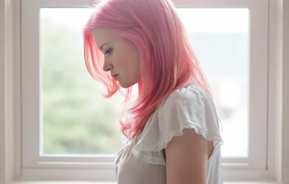 Картинка девушка, волосы, профиль, розовые