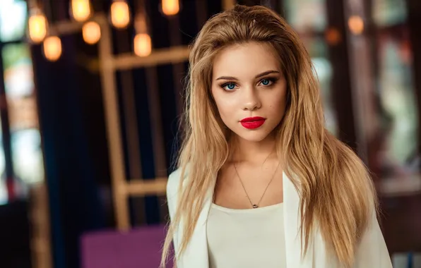 Взгляд, фон, модель, портрет, макияж, прическа, блондинка, красотка