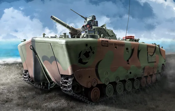 Плавающий танк, LVTH-6, гусеничная десантная машина, Landing Vehicle Tracked Personnel, гусеничный плавающий бронетранспортёр-амфибия