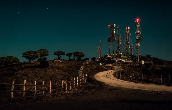 Картинка night, station, satellite, communication